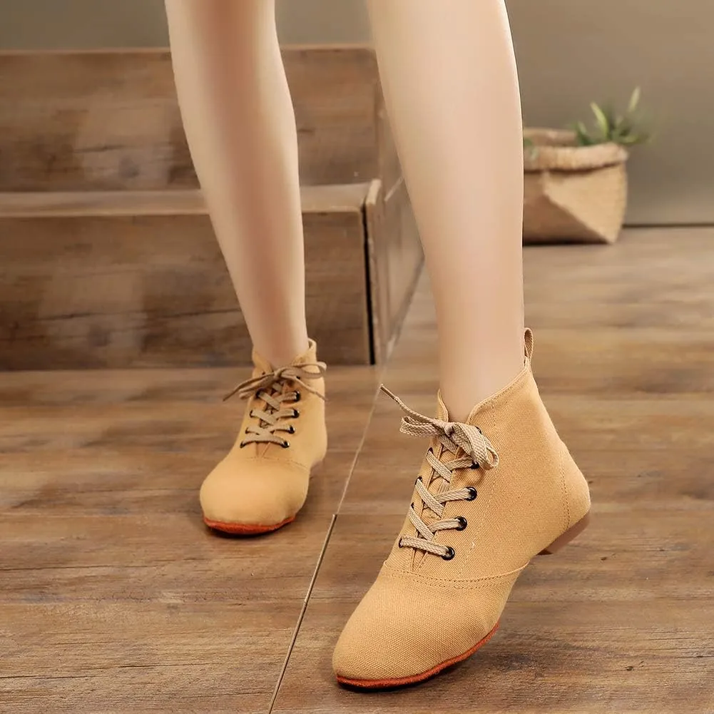 TINRYMX Canvas Lace Up Dance Shoes Split Sole Ballroom Jazz Modern Dance Boots for Women