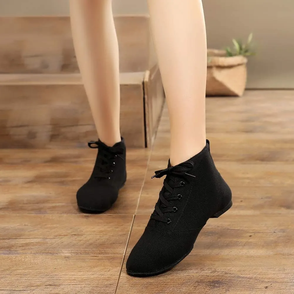 TINRYMX Canvas Lace Up Dance Shoes Split Sole Ballroom Jazz Modern Dance Boots for Women