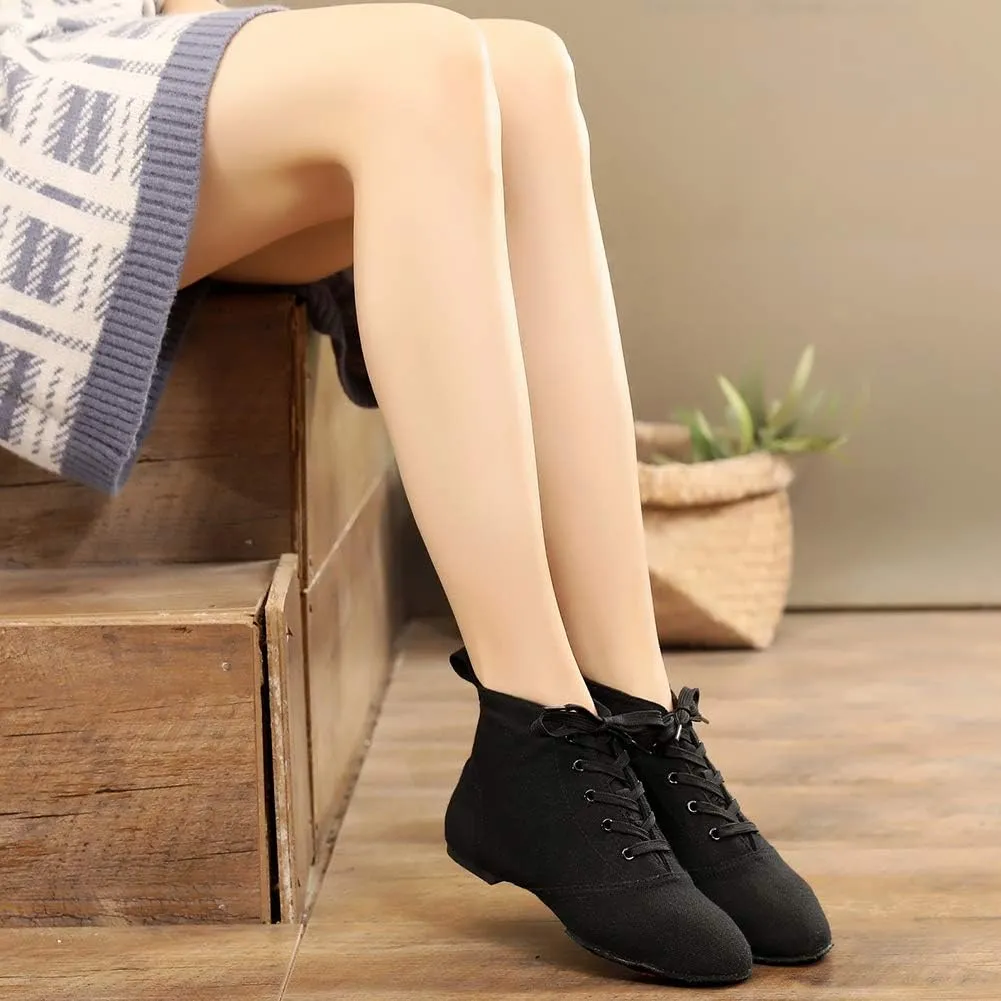 TINRYMX Canvas Lace Up Dance Shoes Split Sole Ballroom Jazz Modern Dance Boots for Women