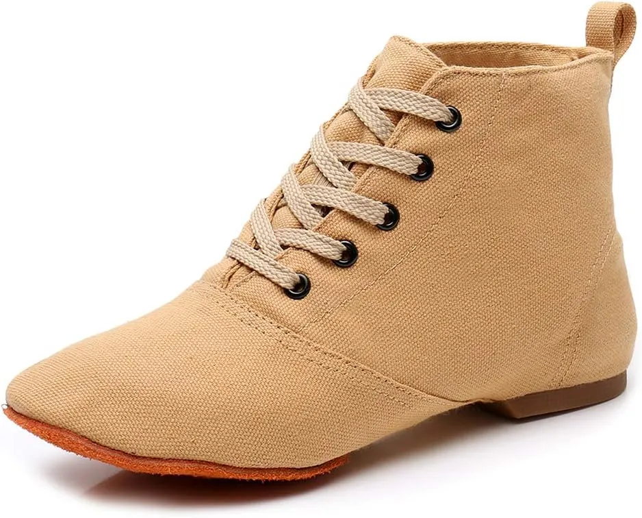 TINRYMX Canvas Lace Up Dance Shoes Split Sole Ballroom Jazz Modern Dance Boots for Women