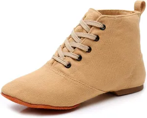 TINRYMX Canvas Lace Up Dance Shoes Split Sole Ballroom Jazz Modern Dance Boots for Women