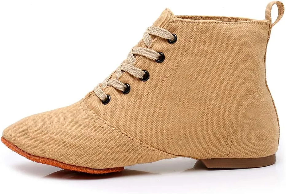 TINRYMX Canvas Lace Up Dance Shoes Split Sole Ballroom Jazz Modern Dance Boots for Women