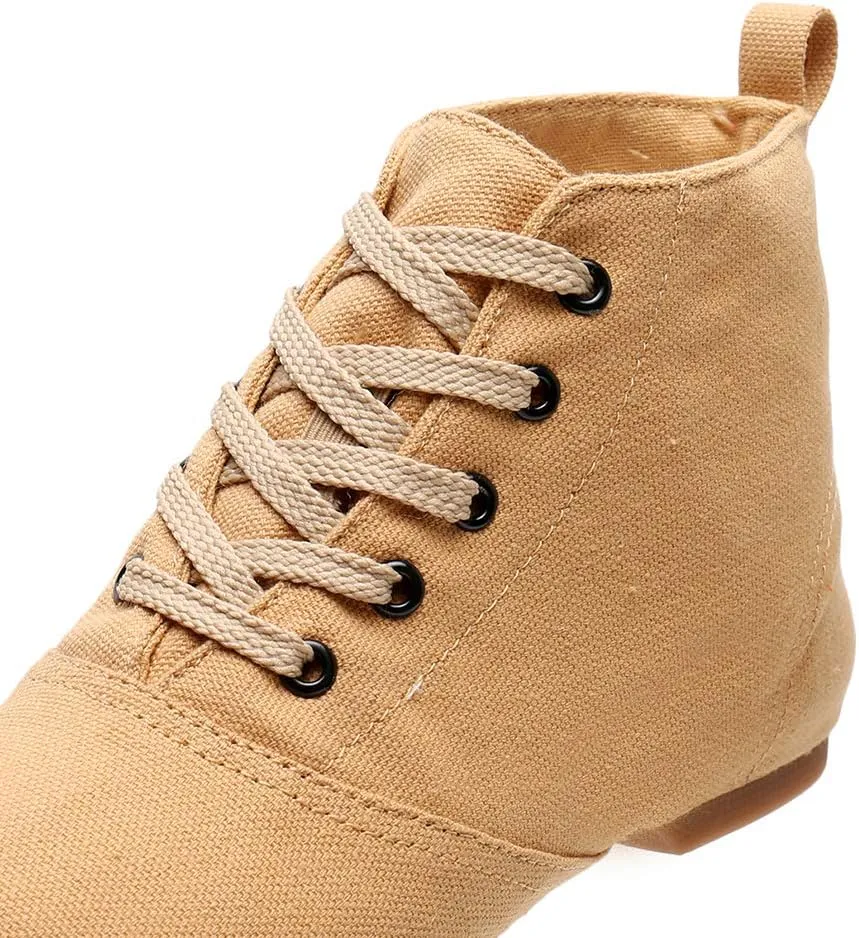 TINRYMX Canvas Lace Up Dance Shoes Split Sole Ballroom Jazz Modern Dance Boots for Women