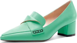 TNYNFBEB Womens Chunky Block Low Heel Pointed Toe Pumps Loafers Shoes Slip-on Prom Wedding Dress Basic Classic 2.0 Inches Heels