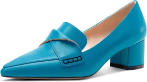 TNYNFBEB Womens Chunky Block Low Heel Pointed Toe Pumps Loafers Shoes Slip-on Prom Wedding Dress Basic Classic 2.0 Inches Heels
