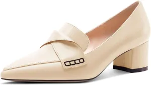 TNYNFBEB Womens Chunky Block Low Heel Pointed Toe Pumps Loafers Shoes Slip-on Prom Wedding Dress Basic Classic 2.0 Inches Heels