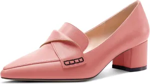 TNYNFBEB Womens Chunky Block Low Heel Pointed Toe Pumps Loafers Shoes Slip-on Prom Wedding Dress Basic Classic 2.0 Inches Heels