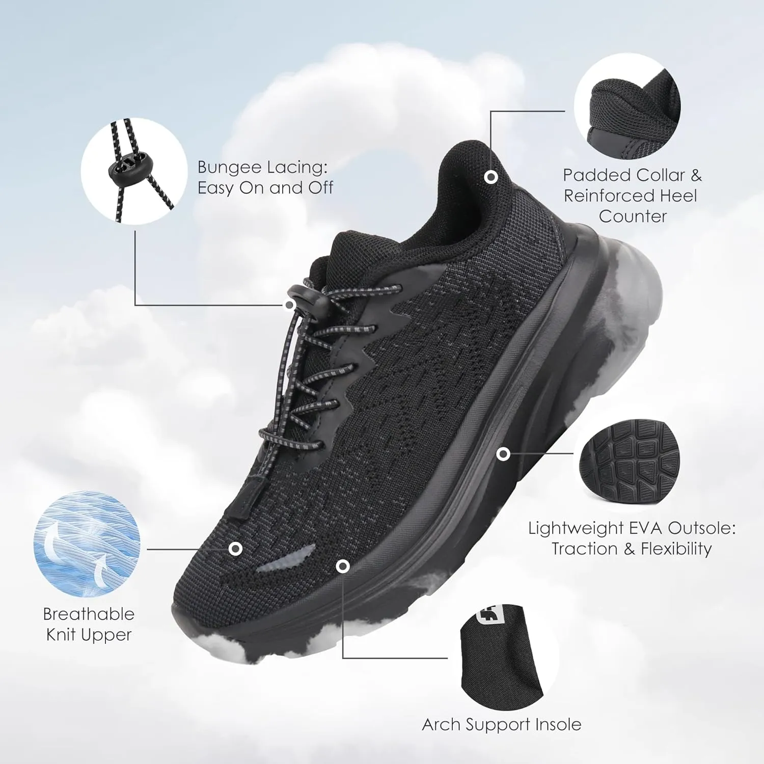 Tobfis Boys Girls Kids Arch Support Bungee Tennis Athletic Running Shoes Lightweight Breathable School Walking Sneakers(Toddler/Little Kid/Big Kid)