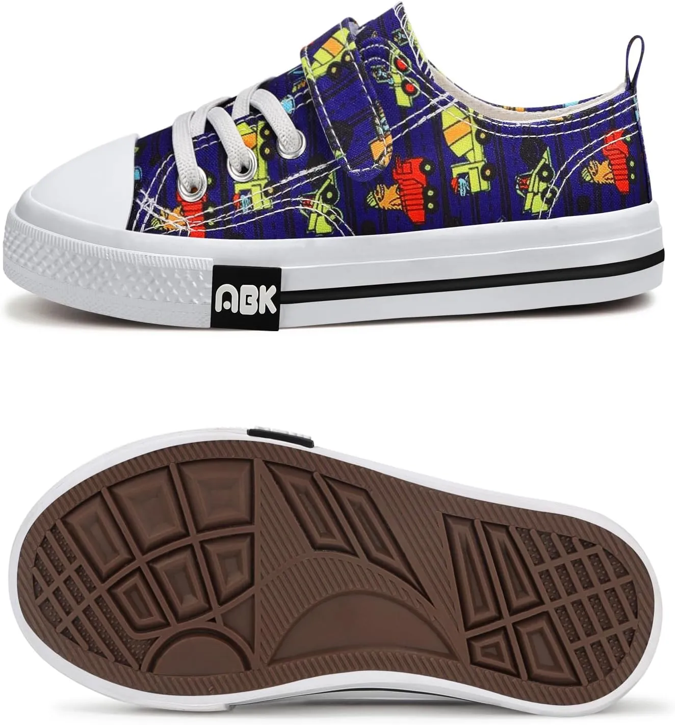 Toddler Boys Girls Slip On Canvas Sneakers Cartoon Dinasour Printed Little Kid Unisex Adjustable Strap Walking Shoes Lazy Shoes with Hook and Loops