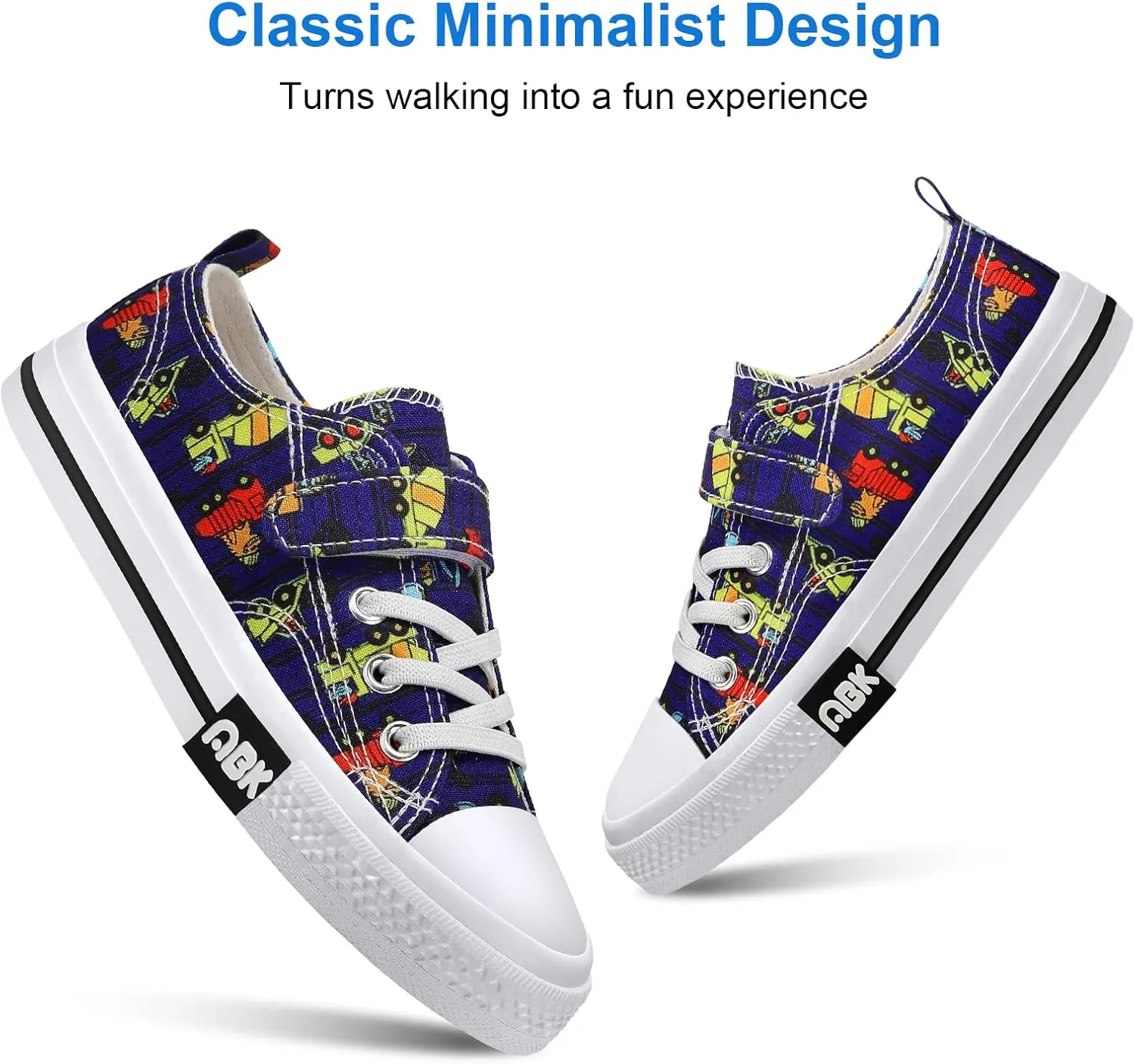 Toddler Boys Girls Slip On Canvas Sneakers Cartoon Dinasour Printed Little Kid Unisex Adjustable Strap Walking Shoes Lazy Shoes with Hook and Loops