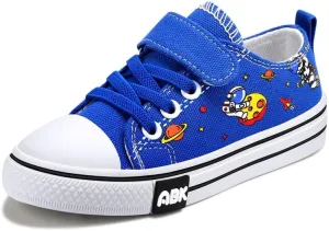 Toddler Boys Girls Slip On Canvas Sneakers Cartoon Dinasour Printed Little Kid Unisex Adjustable Strap Walking Shoes Lazy Shoes with Hook and Loops
