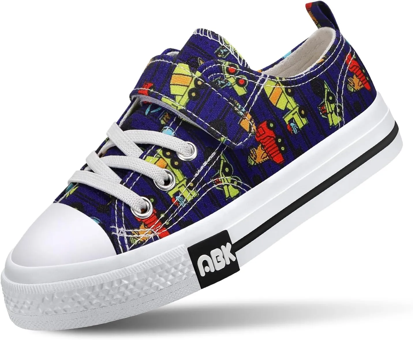 Toddler Boys Girls Slip On Canvas Sneakers Cartoon Dinasour Printed Little Kid Unisex Adjustable Strap Walking Shoes Lazy Shoes with Hook and Loops
