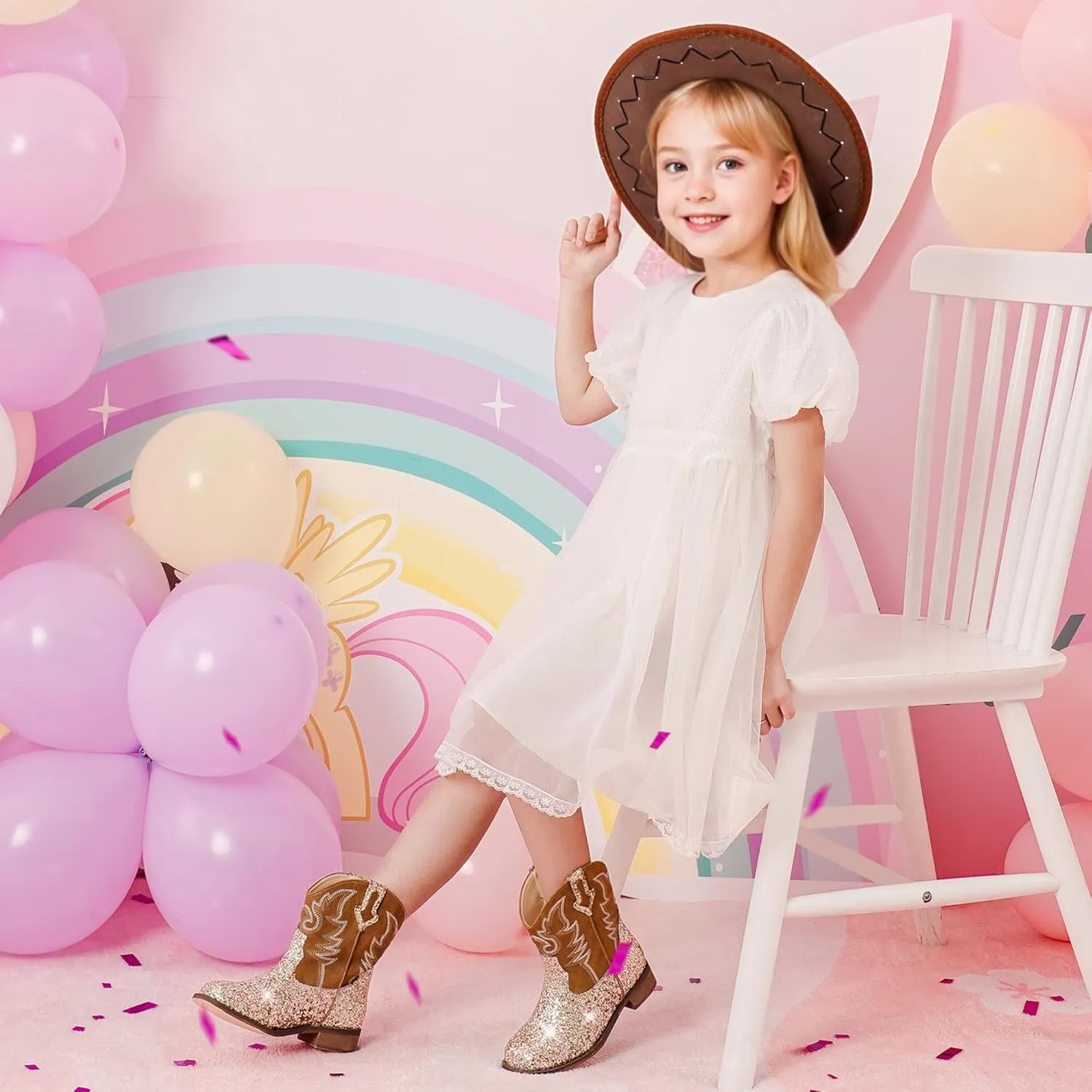 Toddler Girls Cowgirl Boots Western Glitter Cowboy Boot Ankle Boots Little Kids Big Kid Horse Riding Shoes Party Birthday Dress Up