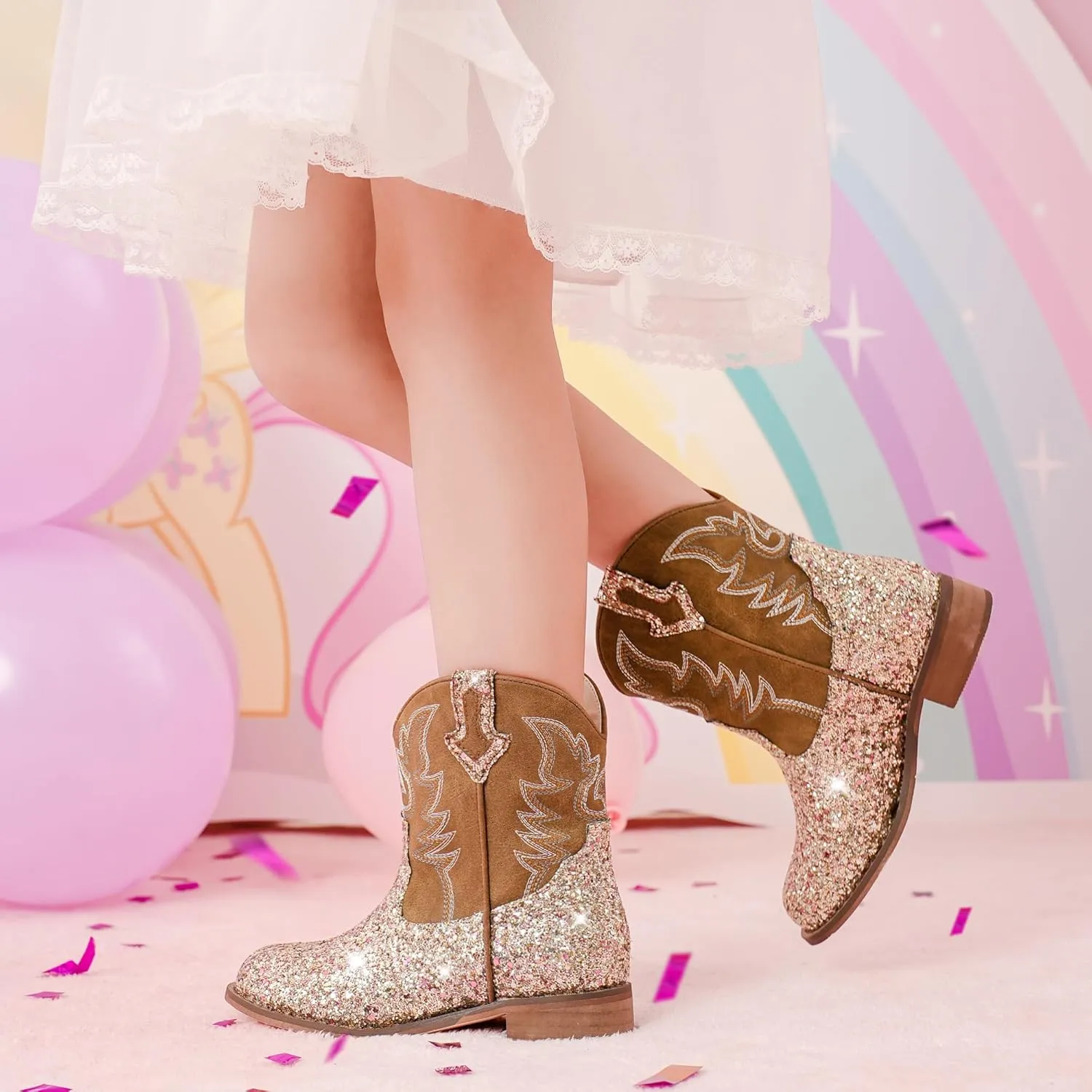 Toddler Girls Cowgirl Boots Western Glitter Cowboy Boot Ankle Boots Little Kids Big Kid Horse Riding Shoes Party Birthday Dress Up