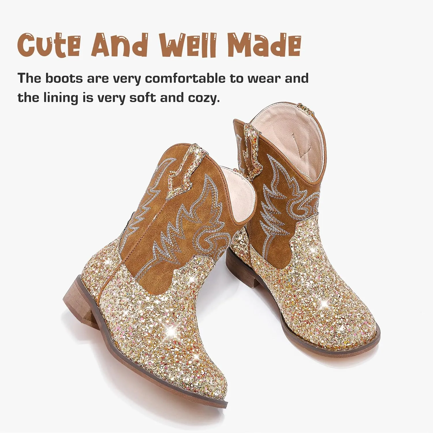 Toddler Girls Cowgirl Boots Western Glitter Cowboy Boot Ankle Boots Little Kids Big Kid Horse Riding Shoes Party Birthday Dress Up