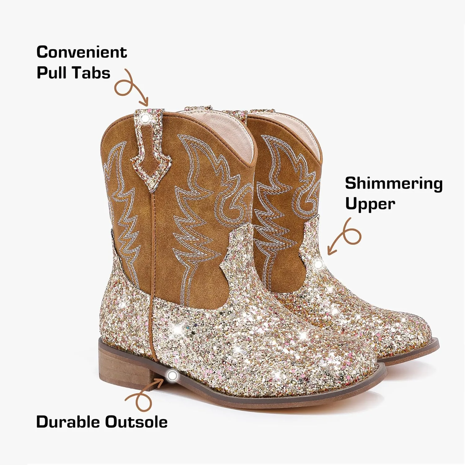 Toddler Girls Cowgirl Boots Western Glitter Cowboy Boot Ankle Boots Little Kids Big Kid Horse Riding Shoes Party Birthday Dress Up