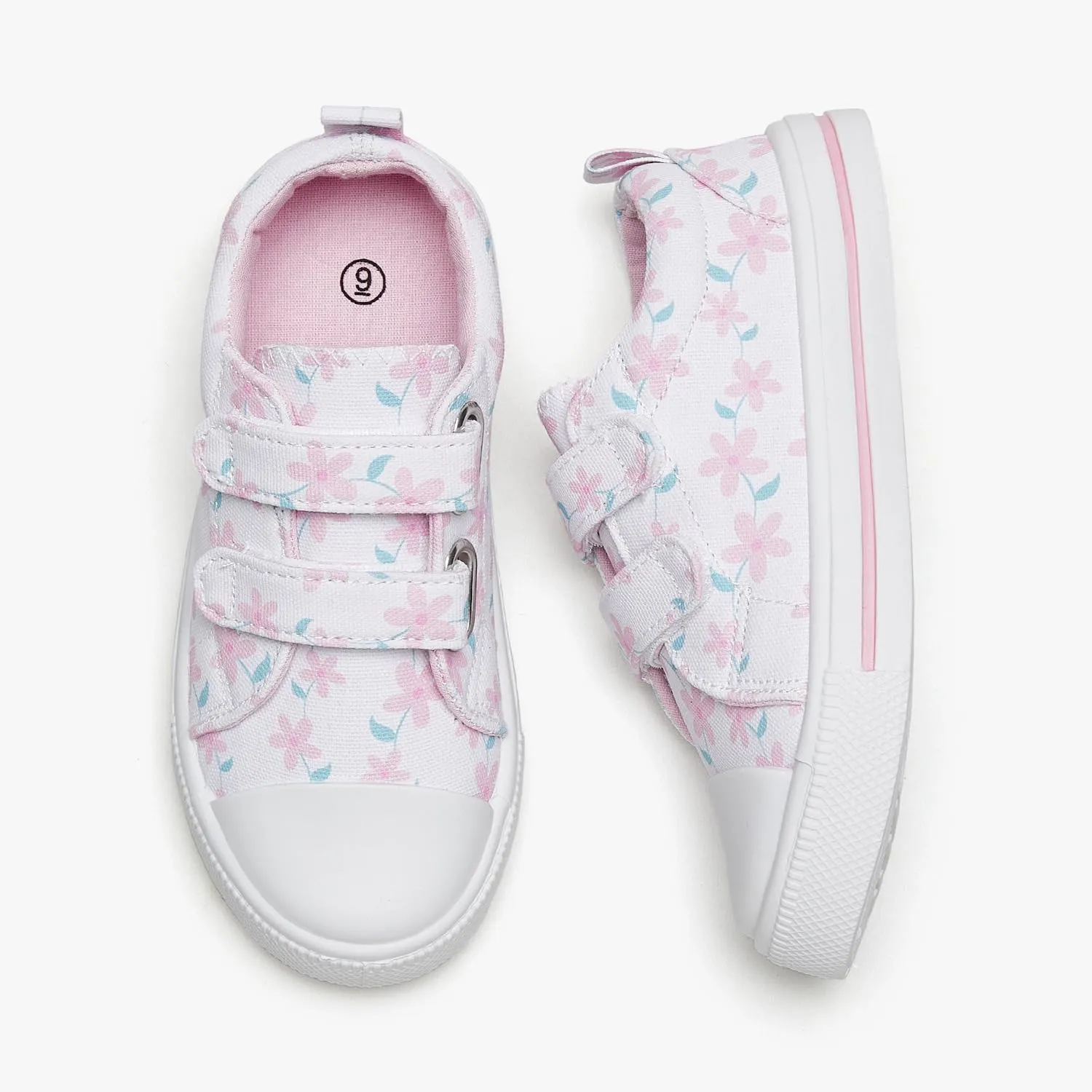Toddler Little Kid Girls' and Boys' Canvas Sneakers with Hook and Loop Straps Easy On Casual Shoes