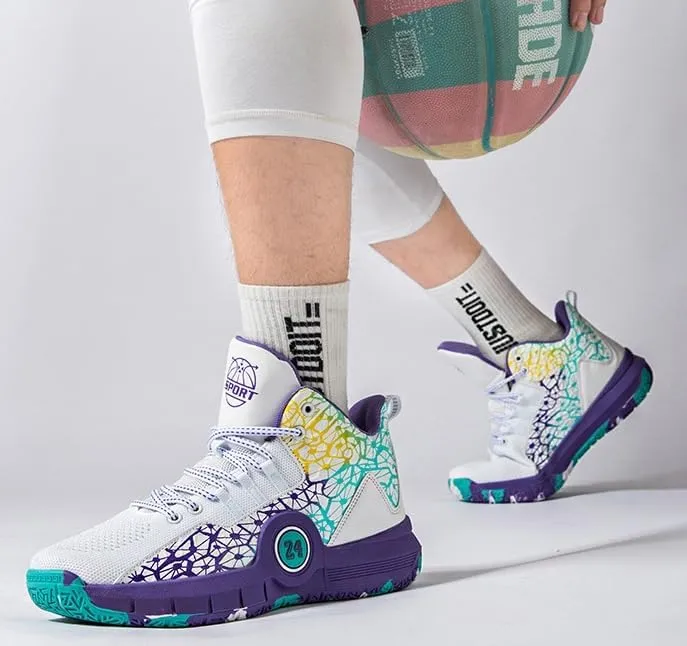 Trendy High-Top Basketball Shoes for Men, Non-Slip Rubber Sole, Breathable Mesh Lace-Up Sneakers for Outdoor Sports