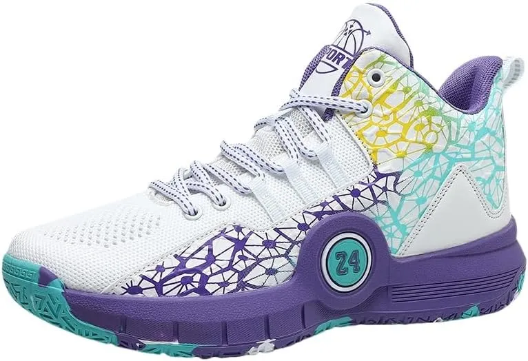 Trendy High-Top Basketball Shoes for Men, Non-Slip Rubber Sole, Breathable Mesh Lace-Up Sneakers for Outdoor Sports