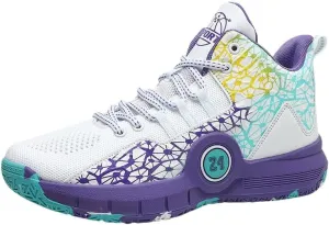 Trendy High-Top Basketball Shoes for Men, Non-Slip Rubber Sole, Breathable Mesh Lace-Up Sneakers for Outdoor Sports