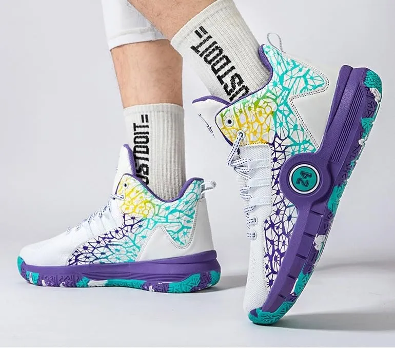 Trendy High-Top Basketball Shoes for Men, Non-Slip Rubber Sole, Breathable Mesh Lace-Up Sneakers for Outdoor Sports