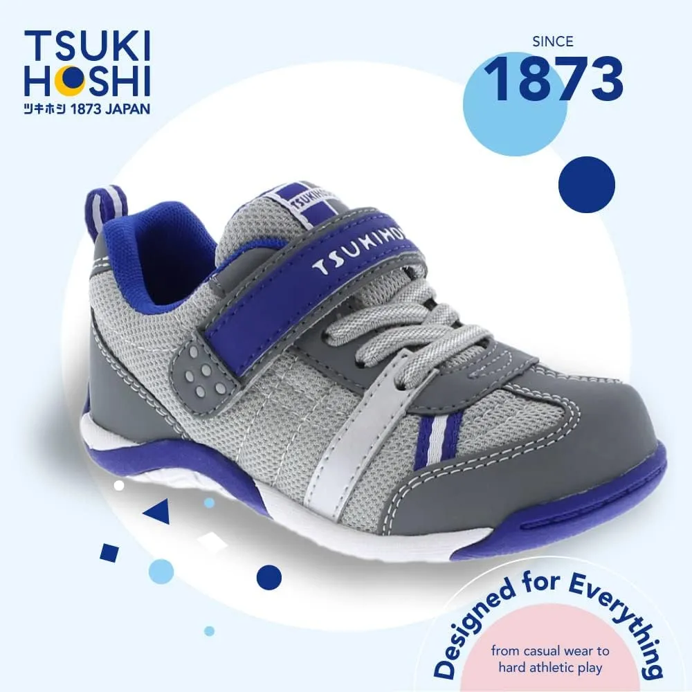 TSUKIHOSHI 1521 KAZ Strap-Closure Machine-Washable Child Sneaker Shoe with Wide Toe Box and Slip-Resistant, Non-Marking Outsole - For Toddlers and Little Kids, Ages 1-8