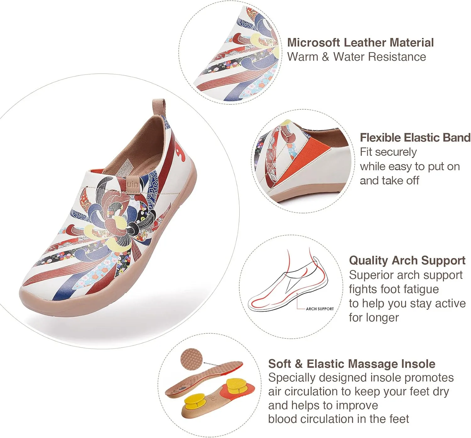UIN Women's Artistic Design Slip-On Microfiber PU Shoes Stylish Comfortable Casual Loafers Lightweight Everyday Travel Footwear