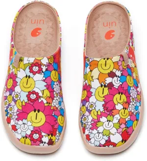 UIN Women's Slip On Mules Comfortable Flat Lightweight Wide Toe Clog Casual Art Painted Travel Shoes Malaga Series