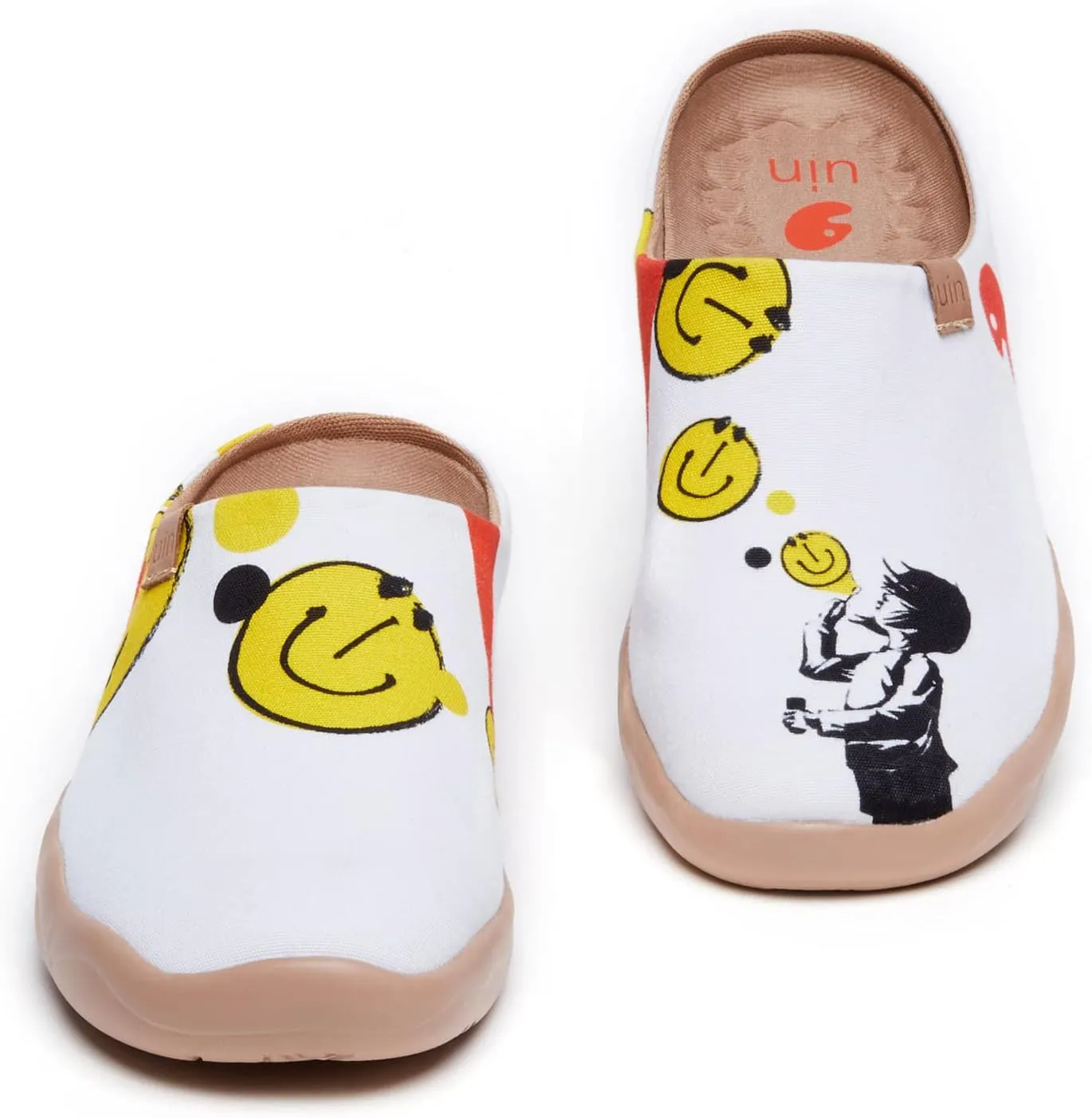 UIN Women's Slip On Mules Comfortable Flat Lightweight Wide Toe Clog Casual Art Painted Travel Shoes Malaga Series