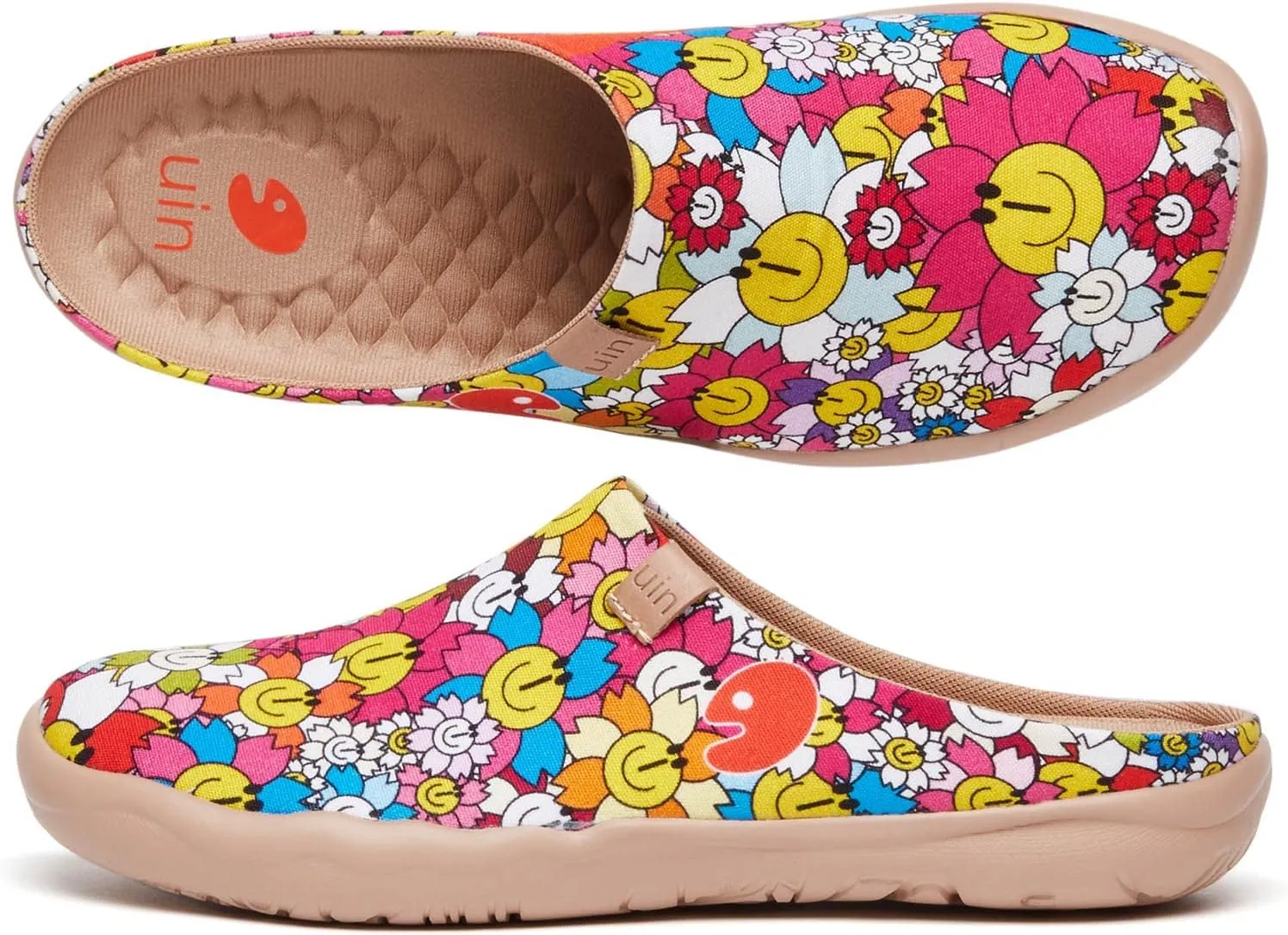 UIN Women's Slip On Mules Comfortable Flat Lightweight Wide Toe Clog Casual Art Painted Travel Shoes Malaga Series