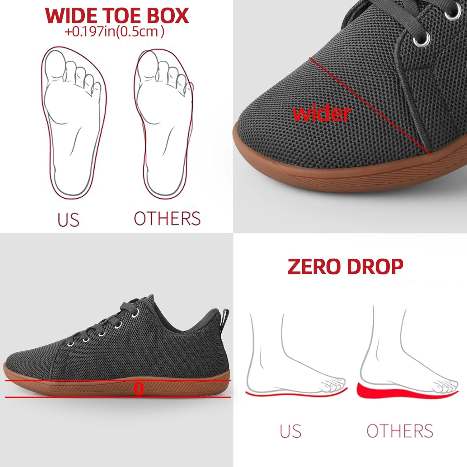 Unisex Wide Toe Barefoot Shoes for Mens Womens Minimalist Shoes Walking for Men Women Zero Drop Sole Trail Running Tennis Gym Workout