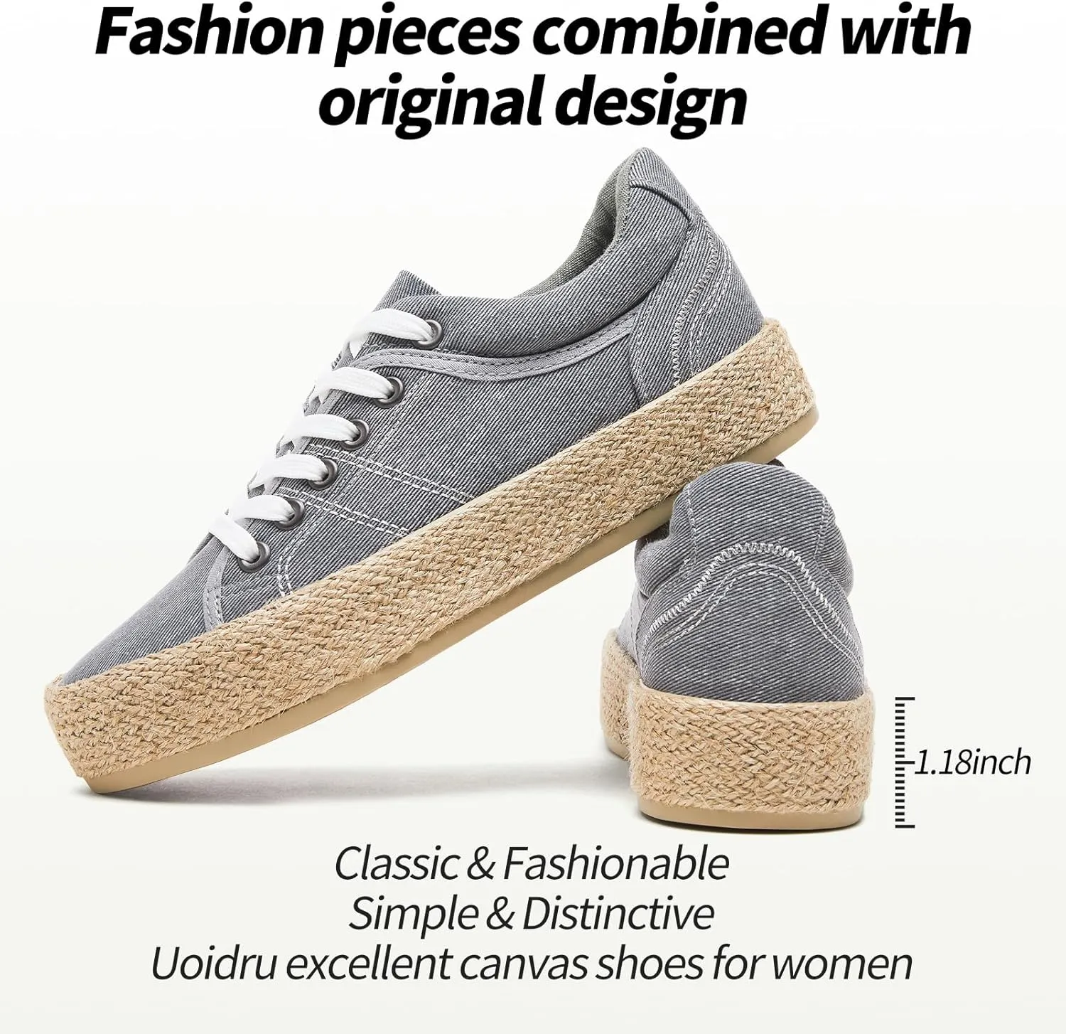 Uoidru Canvas Shoes for Women Platform Sneakers Soft Washed Demin Canvas Sneakers Lace Up Canvas Platform Shoes Low Top Womens Fashion Sneakers