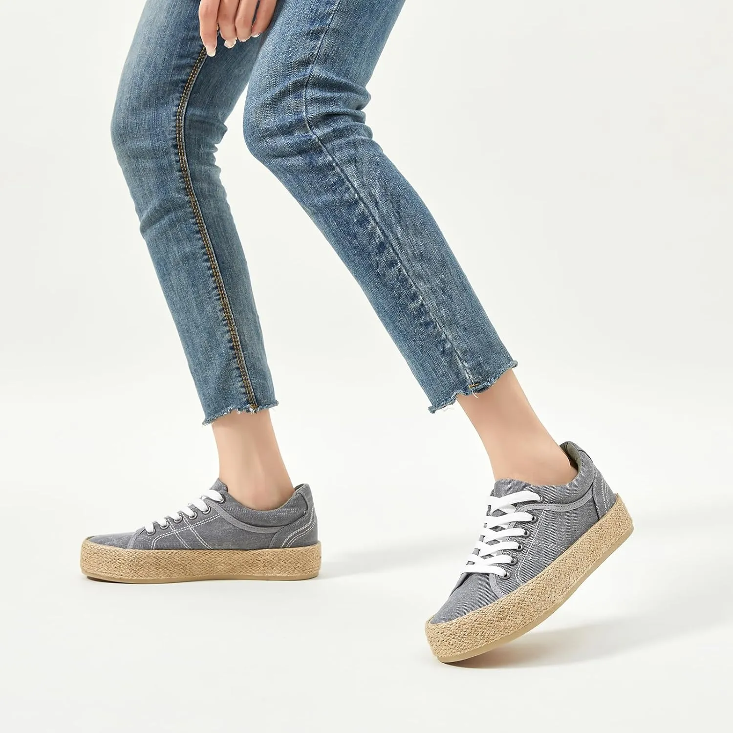 Uoidru Canvas Shoes for Women Platform Sneakers Soft Washed Demin Canvas Sneakers Lace Up Canvas Platform Shoes Low Top Womens Fashion Sneakers