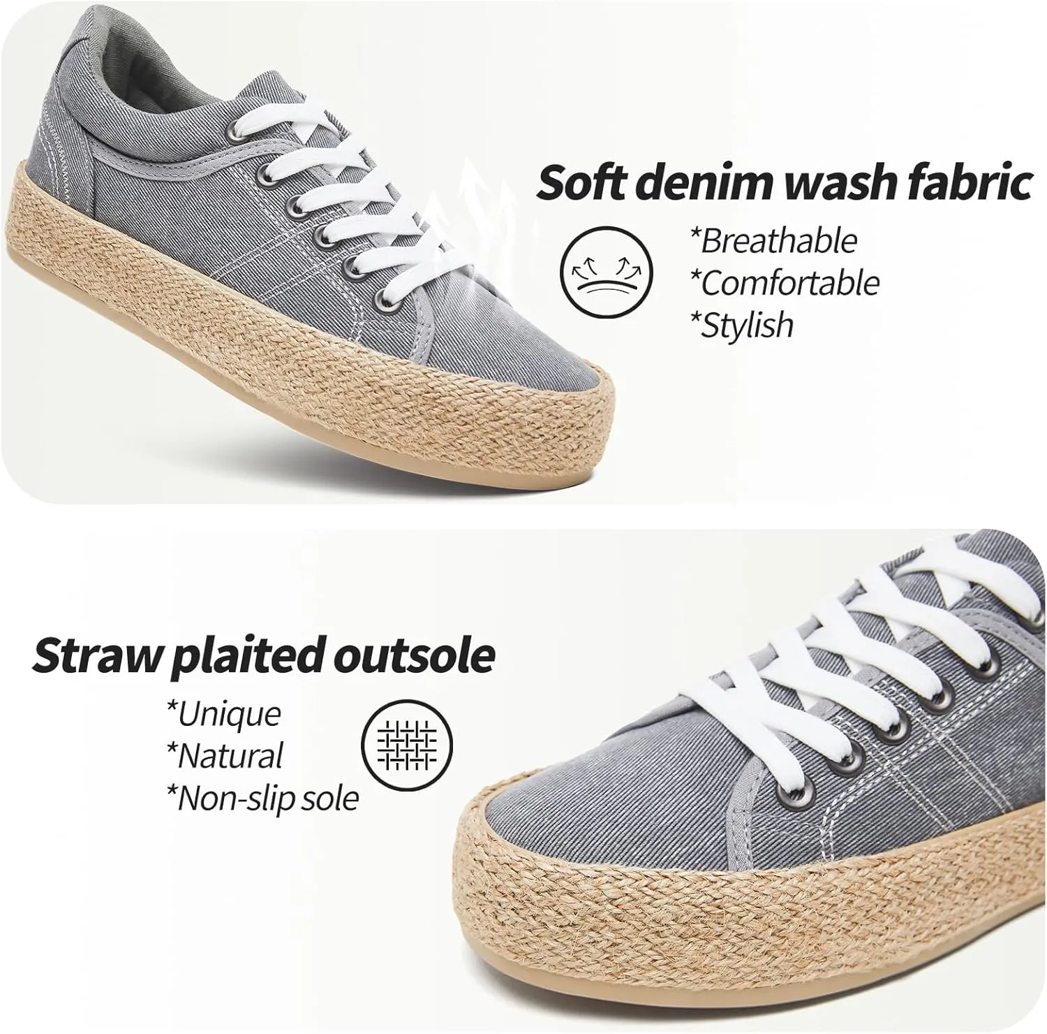 Uoidru Canvas Shoes for Women Platform Sneakers Soft Washed Demin Canvas Sneakers Lace Up Canvas Platform Shoes Low Top Womens Fashion Sneakers