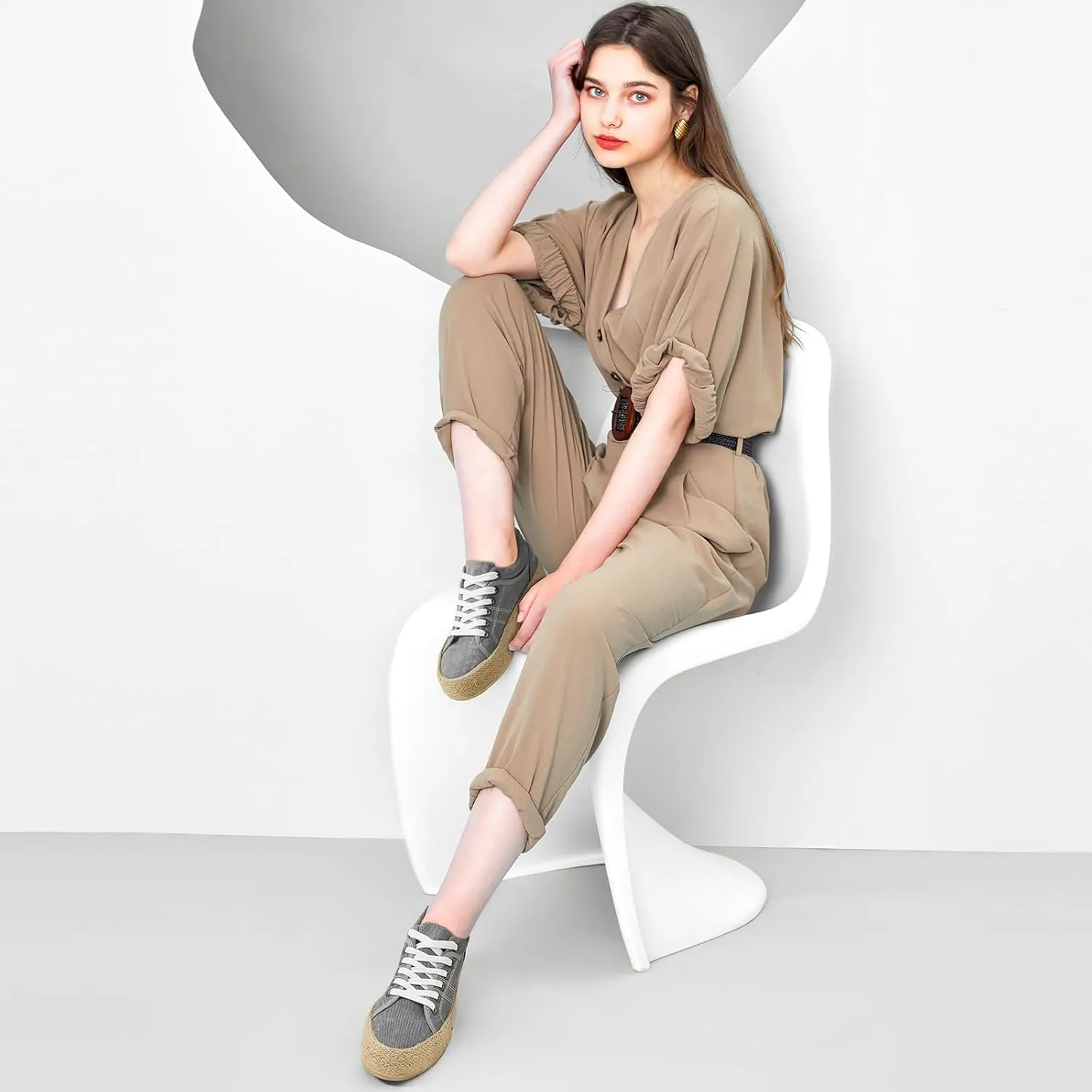 Uoidru Canvas Shoes for Women Platform Sneakers Soft Washed Demin Canvas Sneakers Lace Up Canvas Platform Shoes Low Top Womens Fashion Sneakers