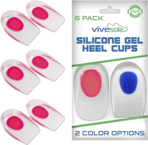 ViveSole Heel Cups for Heel Pain Relief (3 Pairs) - Gel Cushion Inserts for Heel Spur, Achilles Tendonitis, Plantar Fasciitis - Insole Pads for Shoes Women & Men - Silicone Supports, Shock Absorbing