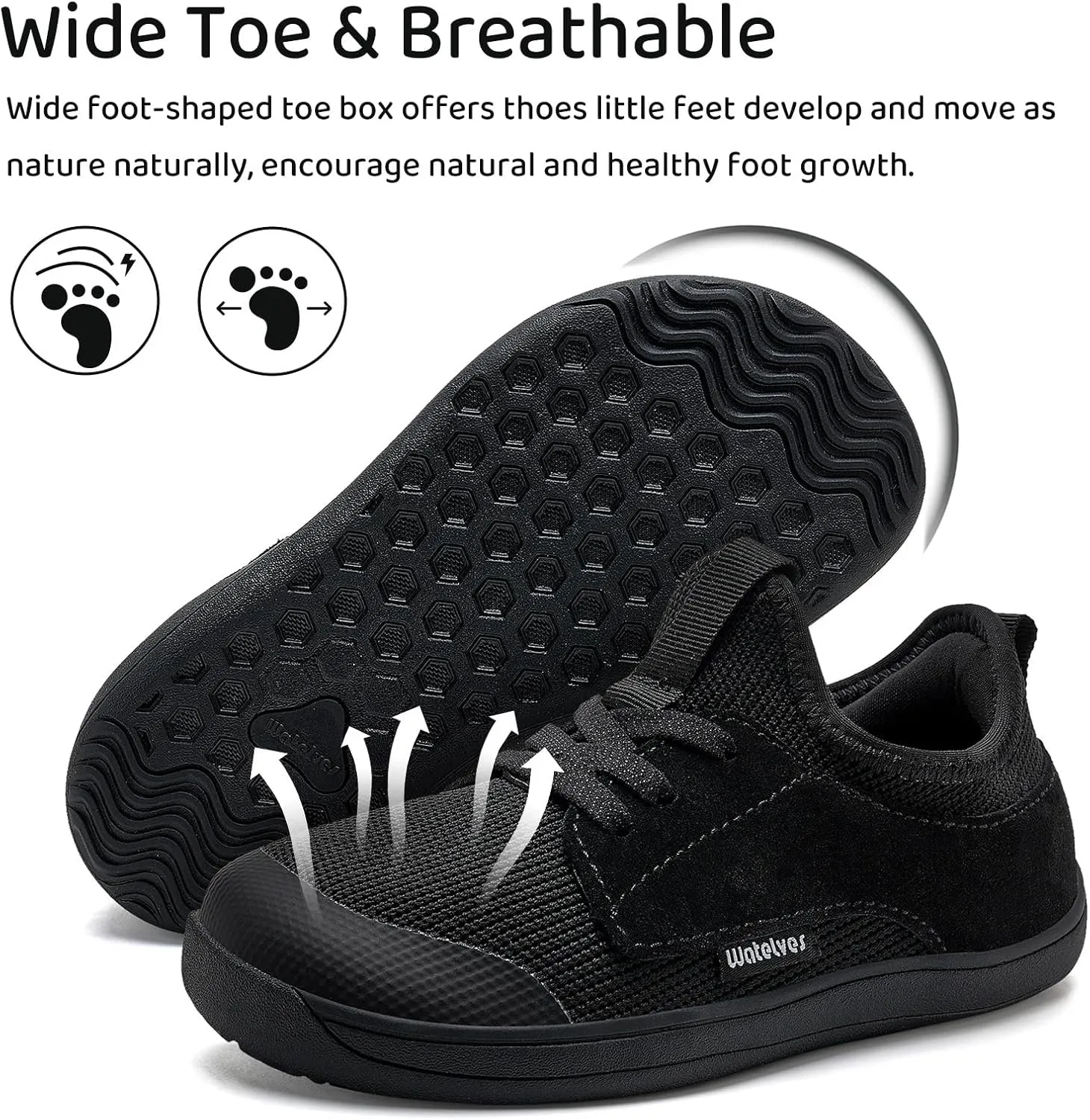 WateLves Toddler Little/Big Kid Wide Barefoot Shoes Boys Girls Minimalist Sneakers Splay Naturally Lightweight Breathable Running Tennis Shoes