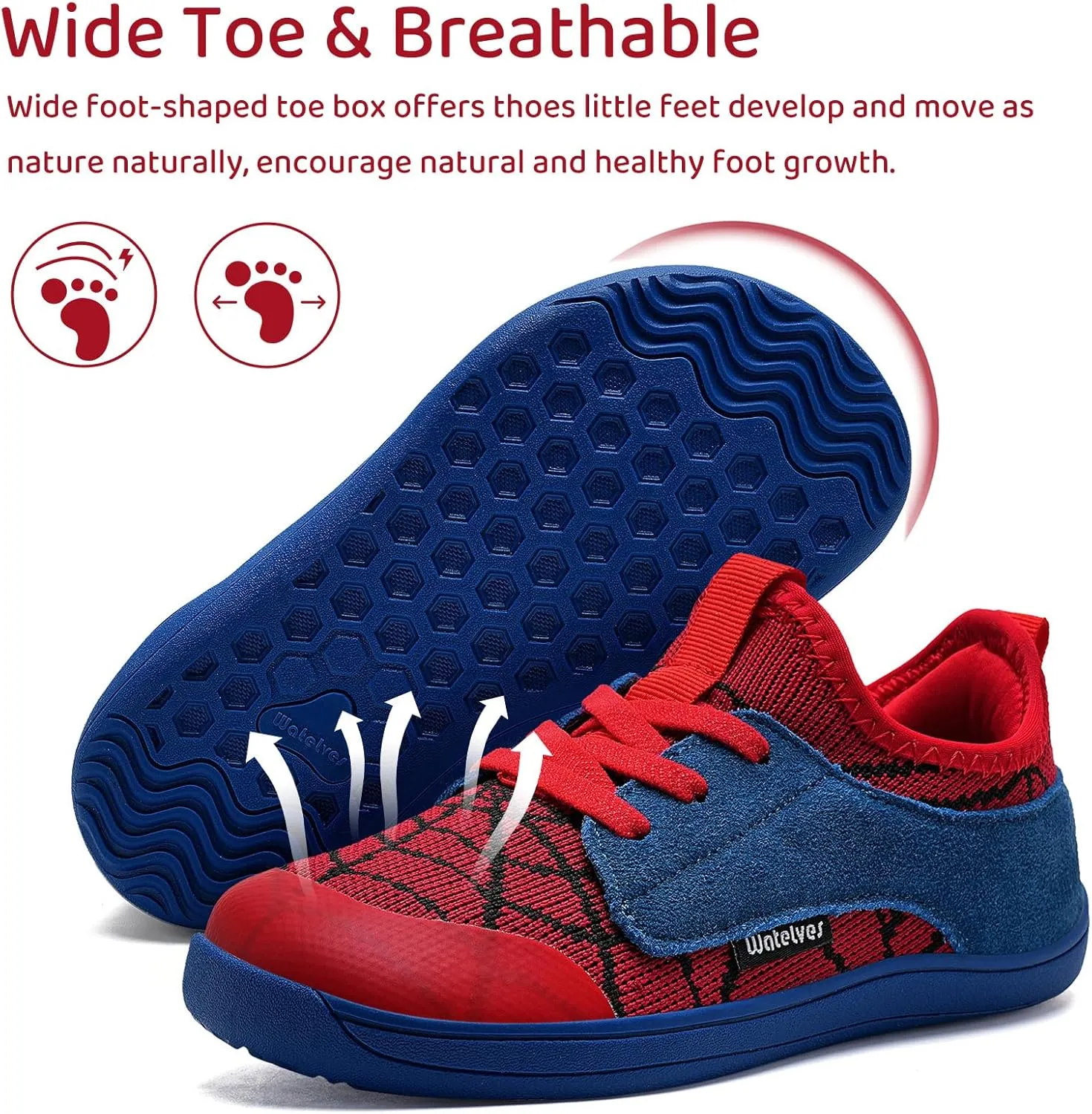 WateLves Toddler Little/Big Kid Wide Barefoot Shoes Boys Girls Minimalist Sneakers Splay Naturally Lightweight Breathable Running Tennis Shoes