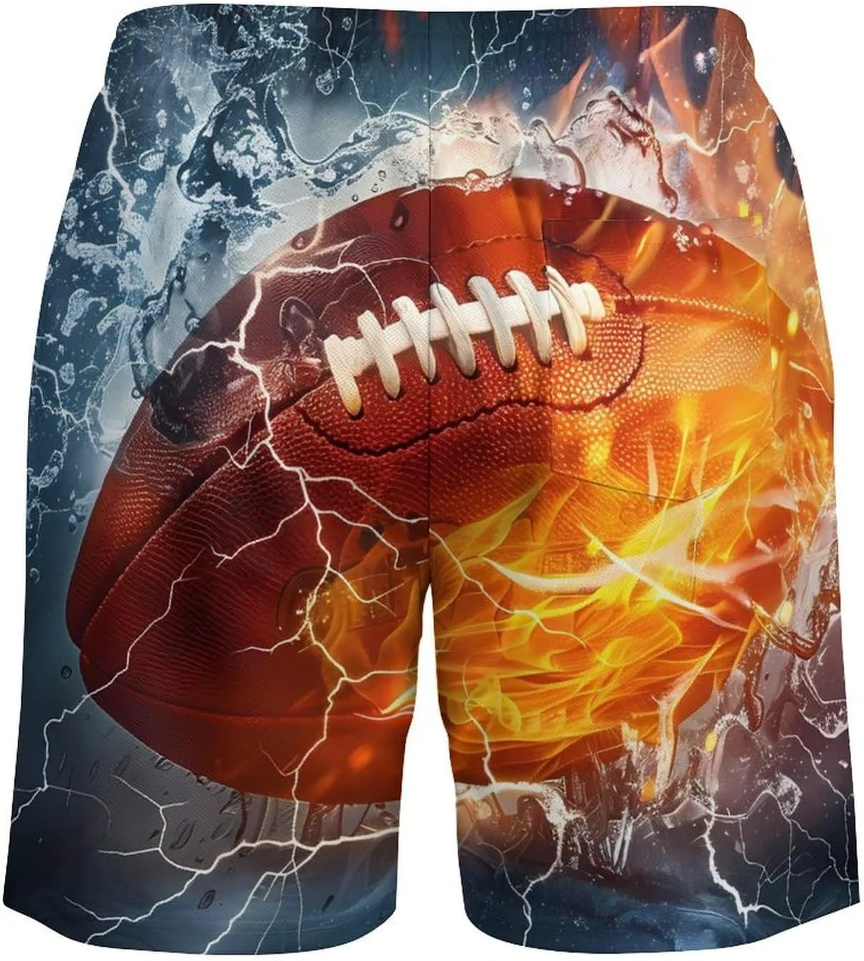Water Fire American Football Men's Swim Trunks Quick Dry Board Shorts Swimwear Beach Shorts with Compression Liner