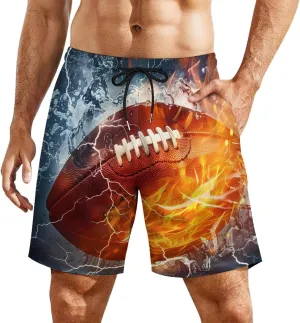 Water Fire American Football Men's Swim Trunks Quick Dry Board Shorts Swimwear Beach Shorts with Compression Liner