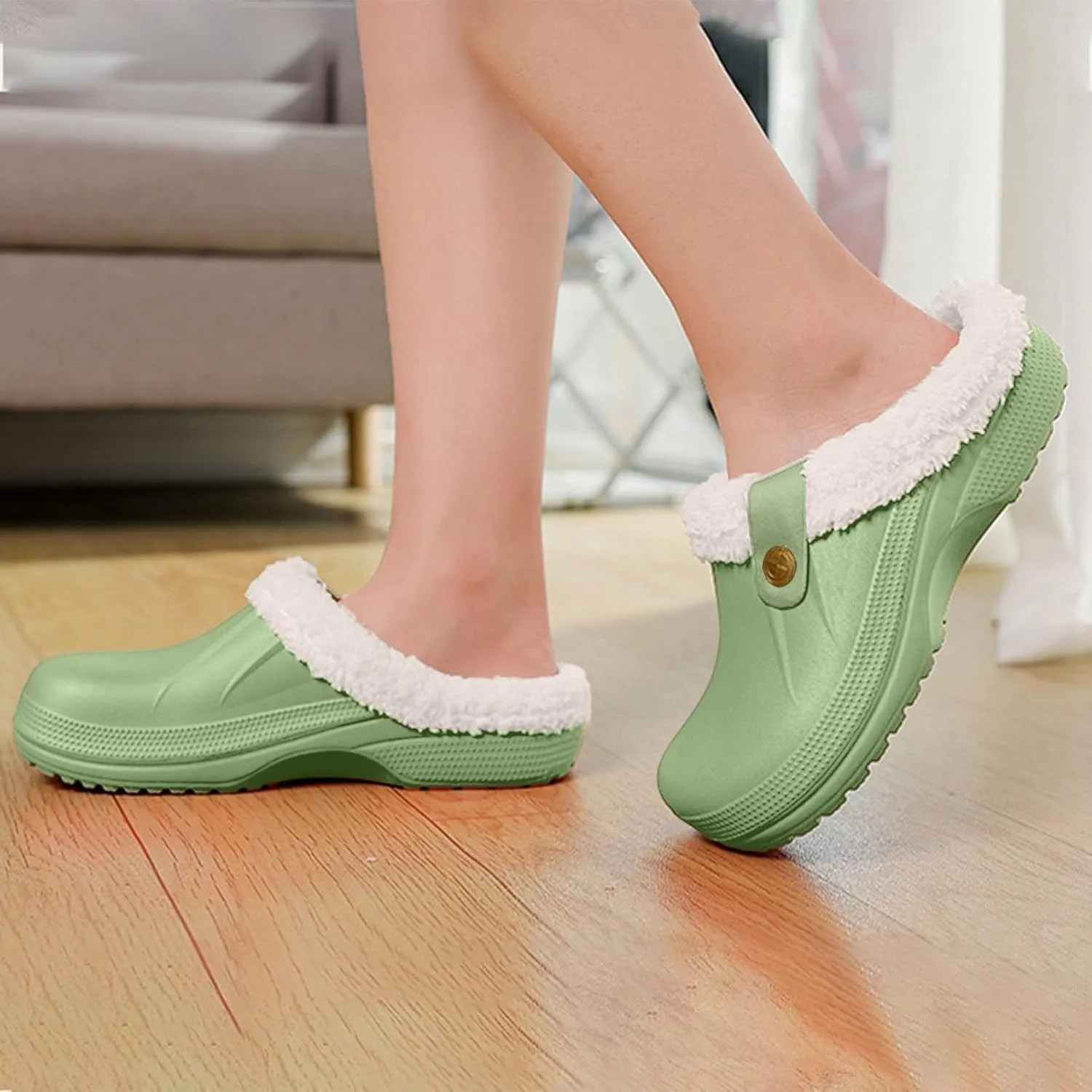 Waterproof Clogs Fuzzy Fleece Lined Clog Slippers for Women and Men, Waterproof Indoor Outdoor Winter Mules