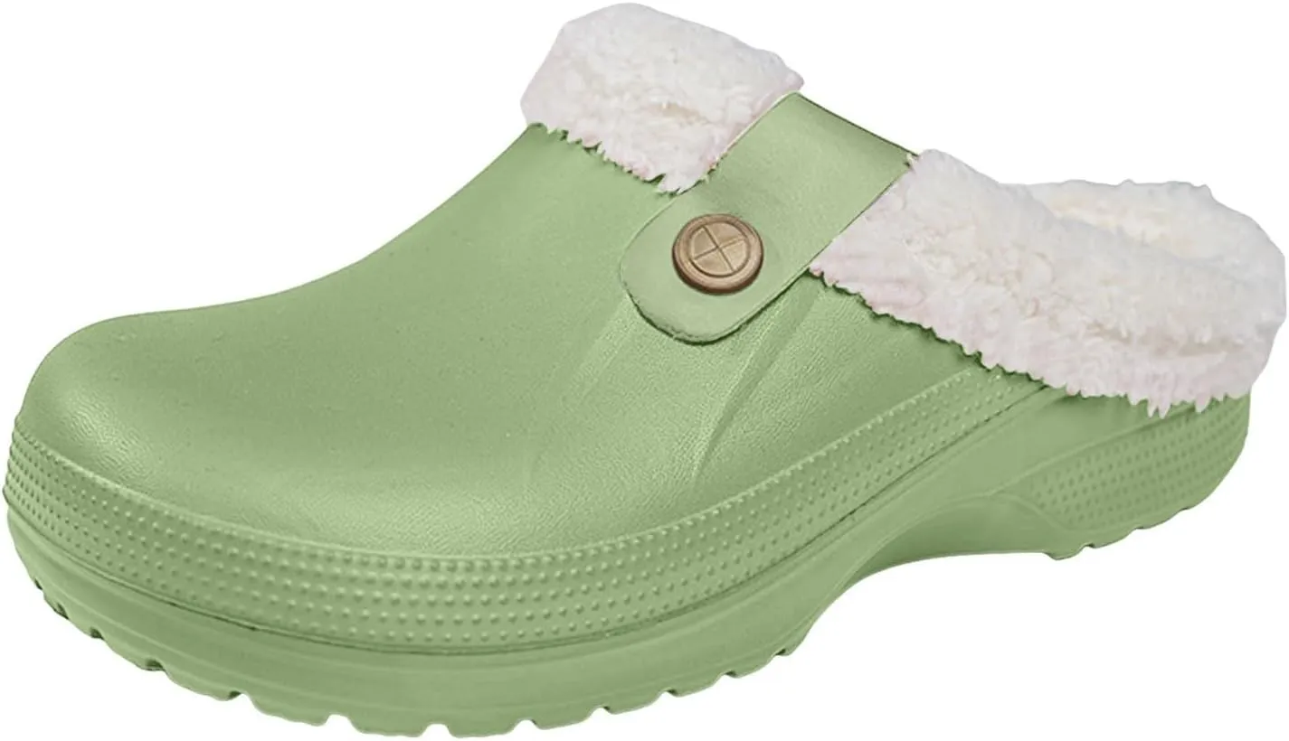 Waterproof Clogs Fuzzy Fleece Lined Clog Slippers for Women and Men, Waterproof Indoor Outdoor Winter Mules