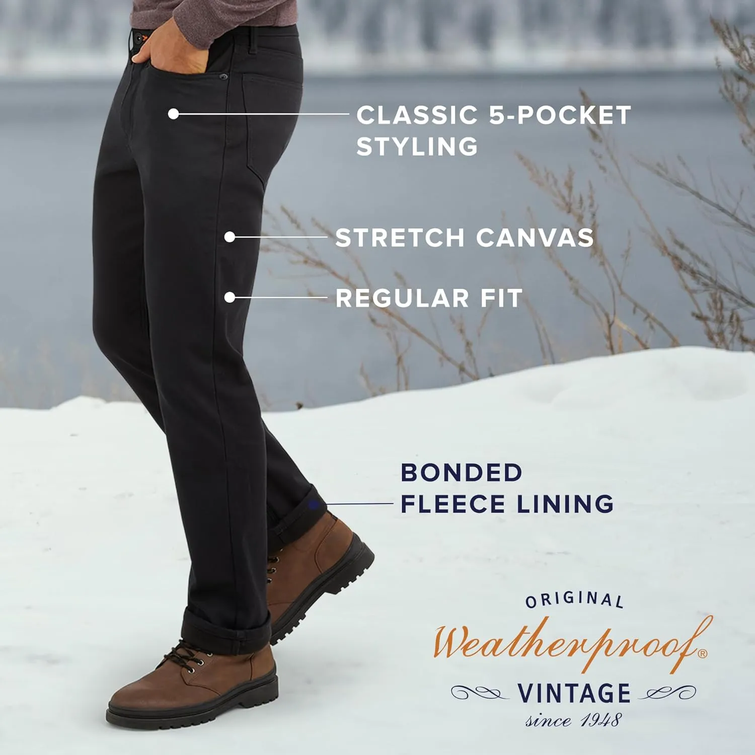 Weatherproof Vintage Fleece Lined Pants - Men's Regular Fit Fleeced Lined Canvas Pants for Mens