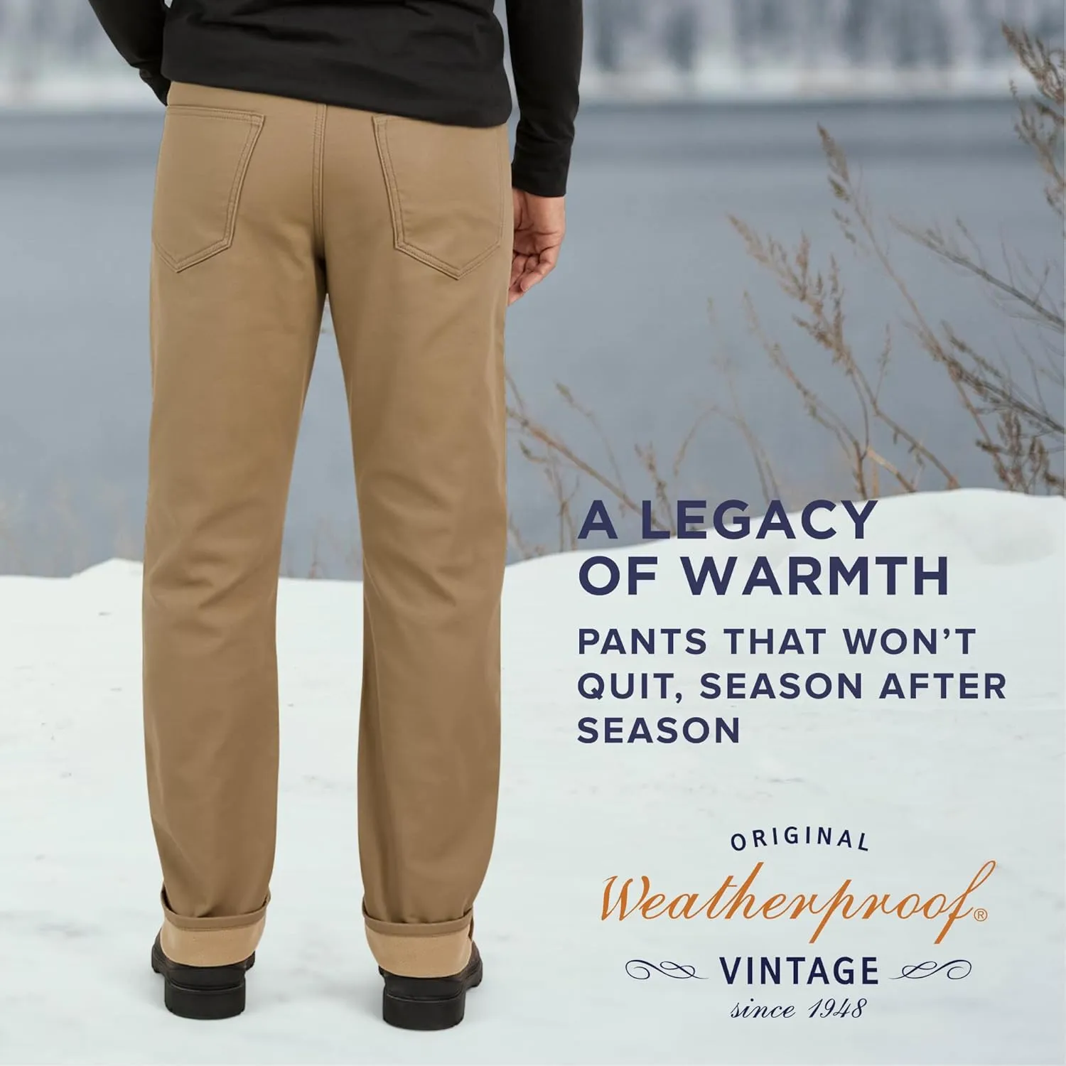 Weatherproof Vintage Fleece Lined Pants - Men's Regular Fit Fleeced Lined Canvas Pants for Mens