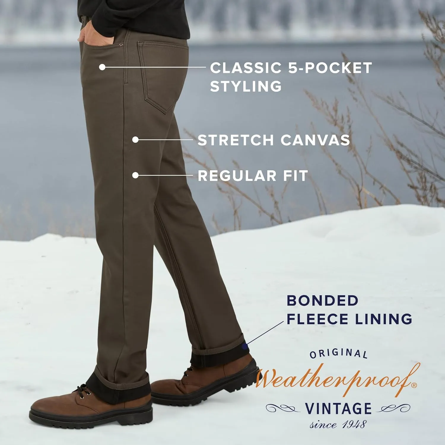 Weatherproof Vintage Fleece Lined Pants - Men's Regular Fit Fleeced Lined Canvas Pants for Mens