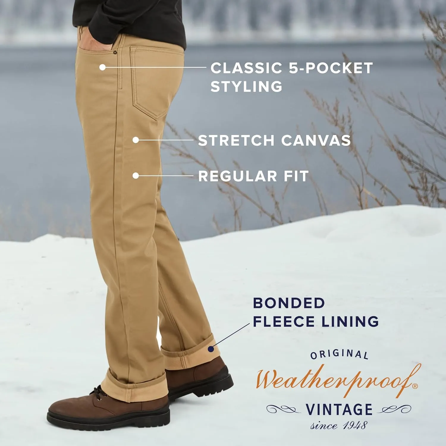 Weatherproof Vintage Fleece Lined Pants - Men's Regular Fit Fleeced Lined Canvas Pants for Mens