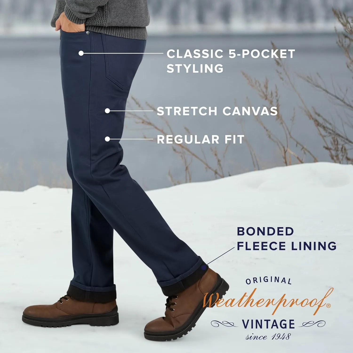 Weatherproof Vintage Fleece Lined Pants - Men's Regular Fit Fleeced Lined Canvas Pants for Mens
