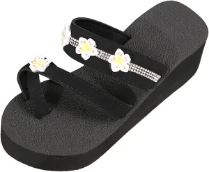 Wedge Sandals for Women 2025,Clip Toe Low Heel Flower Rhinestones Sparkly Band Slip On Flip Flops Ladies Recovery Cushioned Footbed Soft Memory Foam Walking Shoes Summer Comfy Casual Beach Shoe