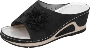 Wedge Sandals for Women 3D Floral Cutout Sandal Dressy Low Heel Arch Support Sandals Soft Insole Orthopedic Slippers Retro Bohemian Wedge Summer Shoes Casual Slip On Shoe
