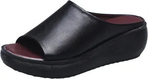 Wedge Sandals for Women Slip-On Platform High Heel Slippers Comfortable Open Toe Mules Diabetic Walking Orthopedic Sandals with Arch Support